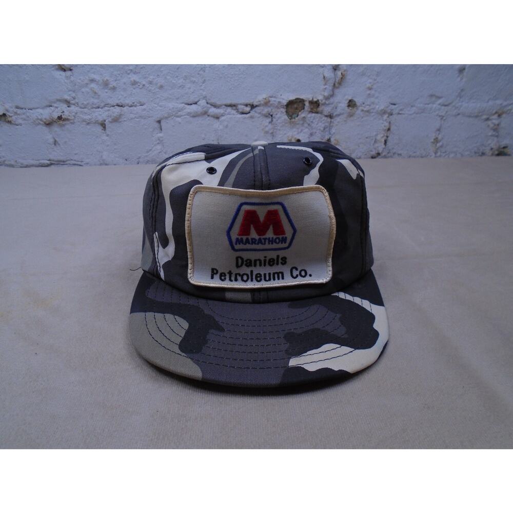 Vintage Marathon Gas Hat Cap Snapback Gray Camo Trucker Louisville MFG USA Made